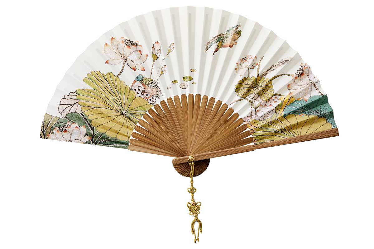 Traditional Korean Folding Fan – Lotus Design