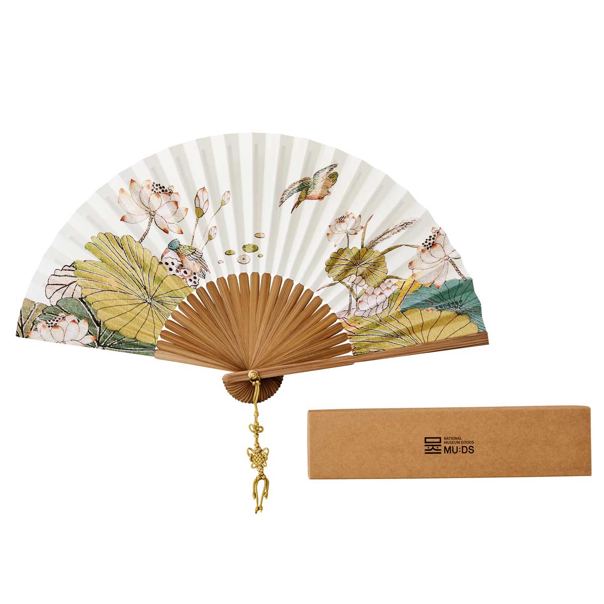 Traditional Korean Folding Fan – Lotus Design