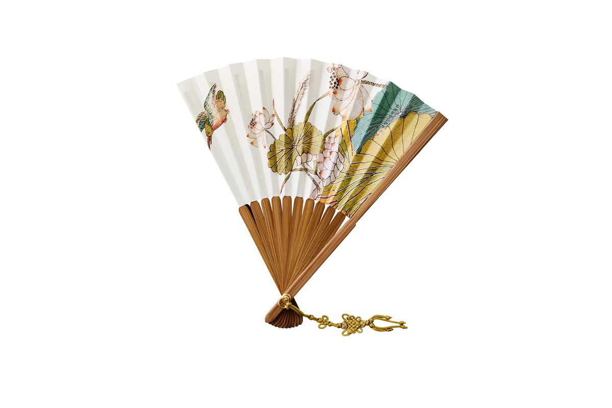 Traditional Korean Folding Fan – Lotus Design