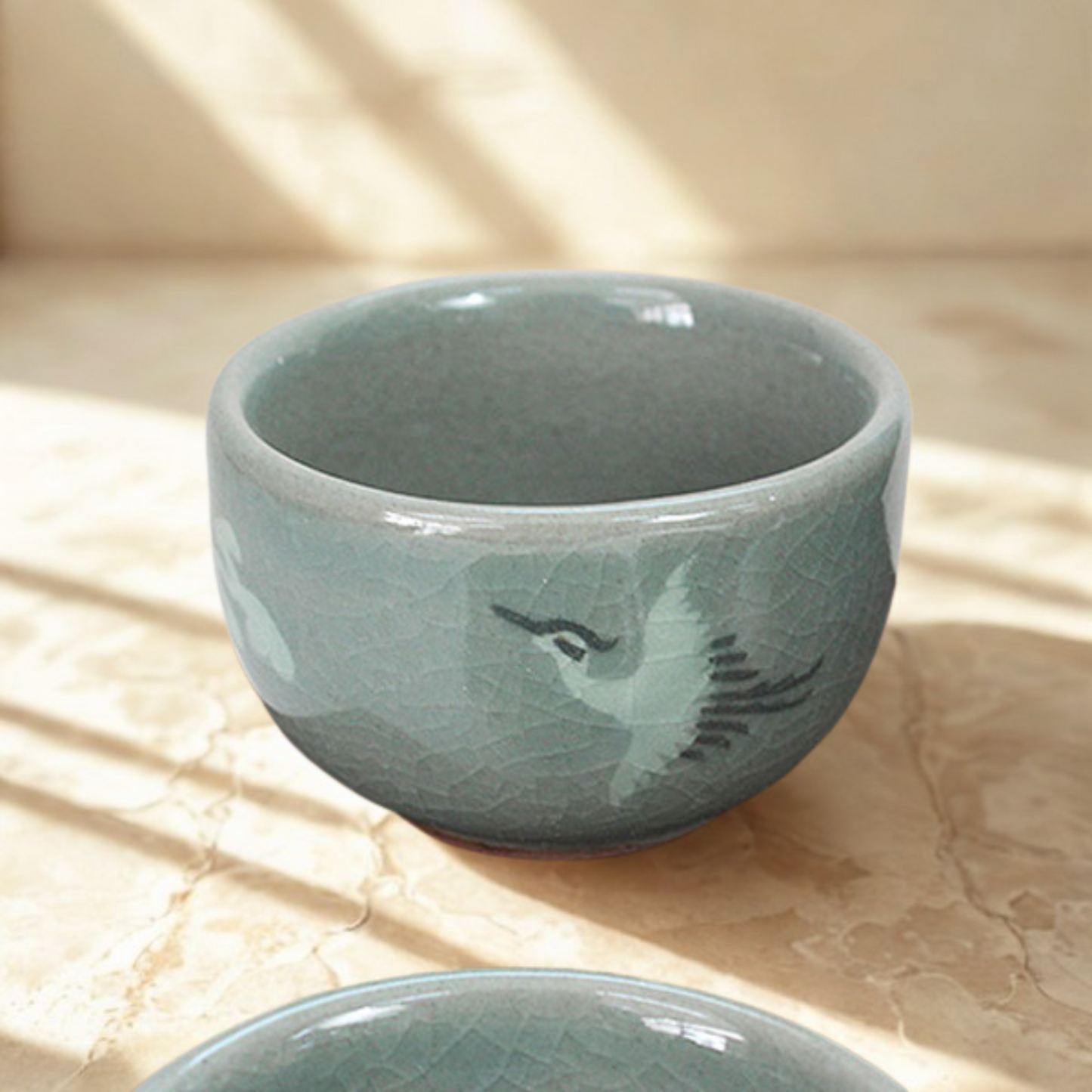 Celadon Crane Soju Set – Korean Carafe & Cups