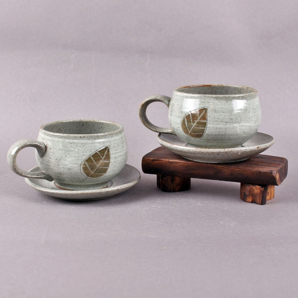 Buncheong Leaf Coffee Mug Set