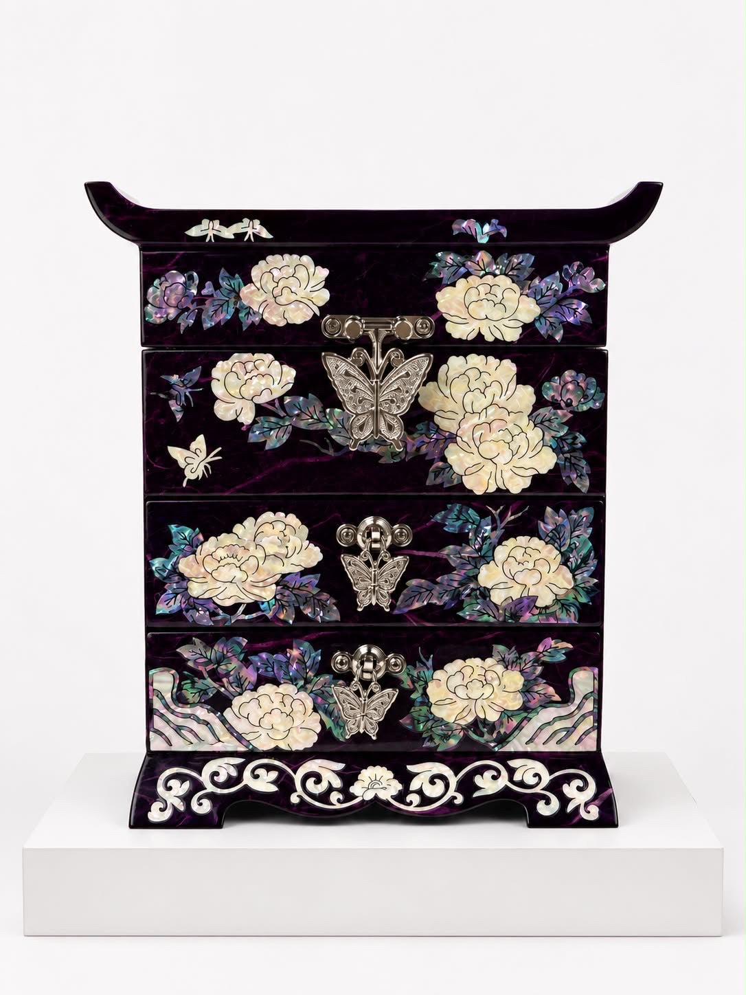 Peony jewellery chest in violet najeon lacquer with mother-of-pearl blooms – PEUM