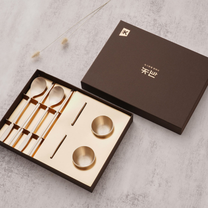 [Free Engraving] Notban Anseong Matchum Bangjja Yugi Premium Gift Set (2-Person Spoon, Chopstick & Soju Cup)