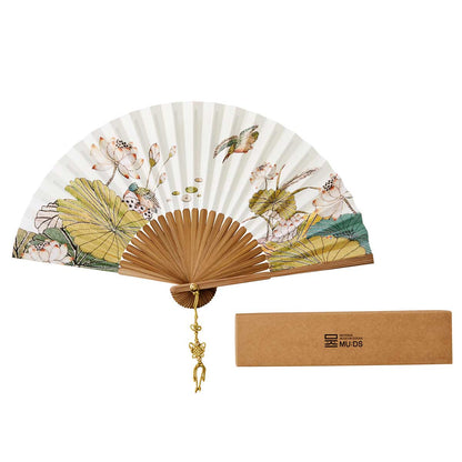 Traditional Korean Folding Fan – Lotus Design