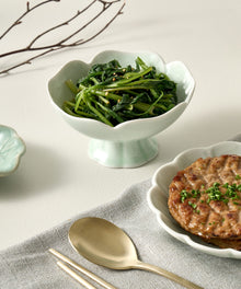 MUJAGI Celadon Plate Set – Lifestyle Styled on Linen | PEUM Korean Houseware