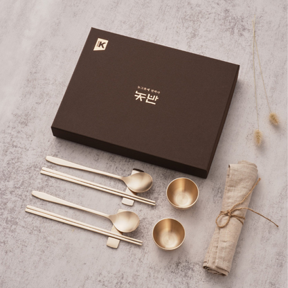 [Free Engraving] Notban Anseong Matchum Bangjja Yugi Premium Gift Set (2-Person Spoon, Chopstick & Soju Cup)