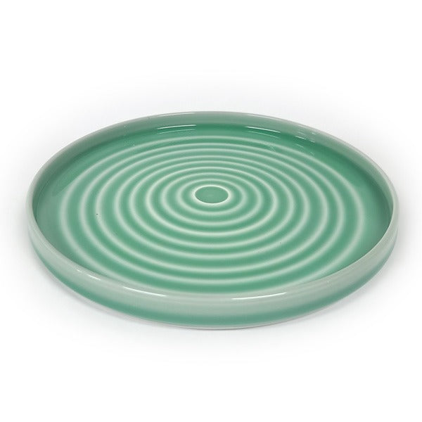 Jade Sky Ripple Plate – Spiral Texture, Cheongja Pooling in Grooves | PEUM Korean Houseware