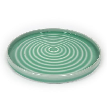 Jade Sky Ripple Plate – Spiral Texture, Cheongja Pooling in Grooves | PEUM Korean Houseware