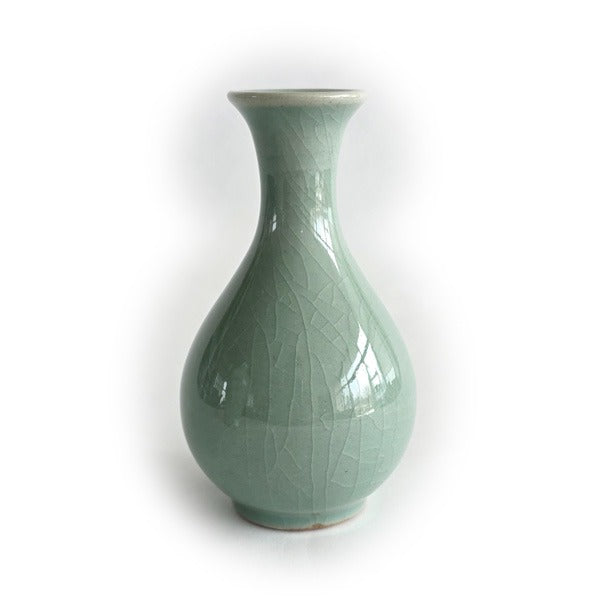 Crane Celadon Bottle Pair – Korean Ceramic Mini Vase Set (12cm)