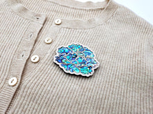 Mother of Pearl Inlay Brooch – Hero Shot, Jagae Iridescence on Maple Wood | PEUM Korean Houseware