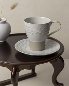 Buncheong Gwang Heritage Cup and Saucer Set – Gwang Character Detail, 15th Century Motif | PEUM Korean Houseware