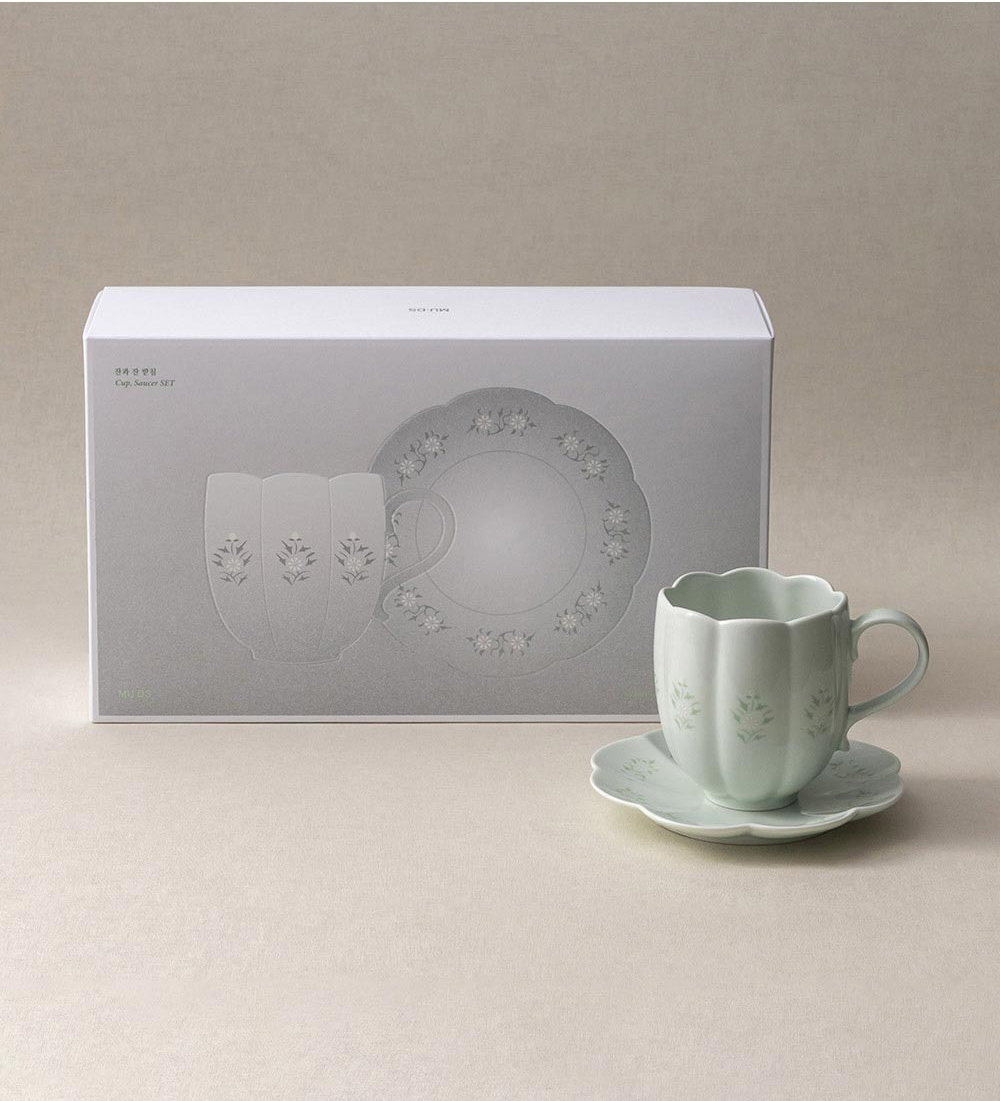 Goryeo Celadon Chrysanthemum Cup and Saucer Set