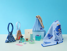 Turtle Ship Pleats Bag Small – Sky Blue, Flat Open on Surface | PEUM Korean Houseware