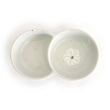 Gobaekja Chrysanthemum Double Dipping Dish – Front View, White Porcelain | PEUM Korean Houseware