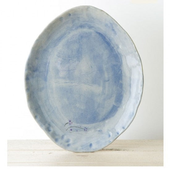 Blue Flower Garden Oval Plate 27cm – Top View | PEUM Korean Houseware
