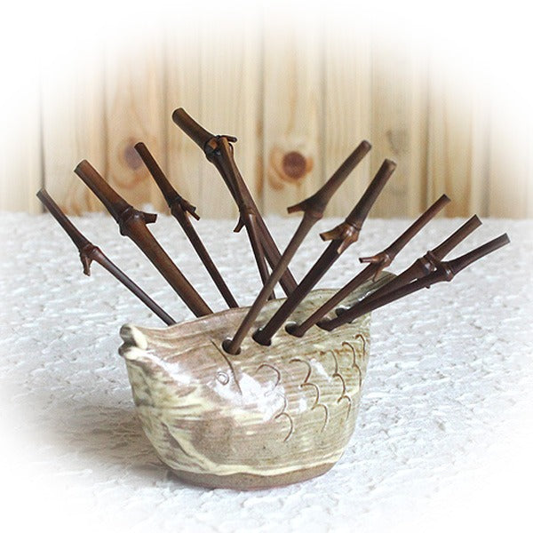 Buncheong Fish Fork Caddy Set - Beige