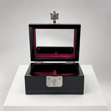 Butterfly jewellery box open, showing mirrored lid and velvet-lined interior – PEUM