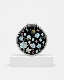 Korean mother-of-pearl compact mirror with floral butterfly najeon inlay – PEUM