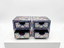 Phoenix jewellery box folded open, showing four velvet-lined drawers – PEUM