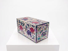 Peony garden twin-cube jewellery box, angled view of mother-of-pearl inlay – PEUM