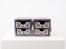 Peony double jewellery box folded open with four velvet drawers – PEUM