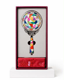 Korean najeon hand mirror with obangsaek jogakbo patchwork mother-of-pearl inlay, gift boxed – PEUM