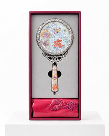 Korean najeon hand mirror with white floral mother-of-pearl inlay, gift boxed – PEUM