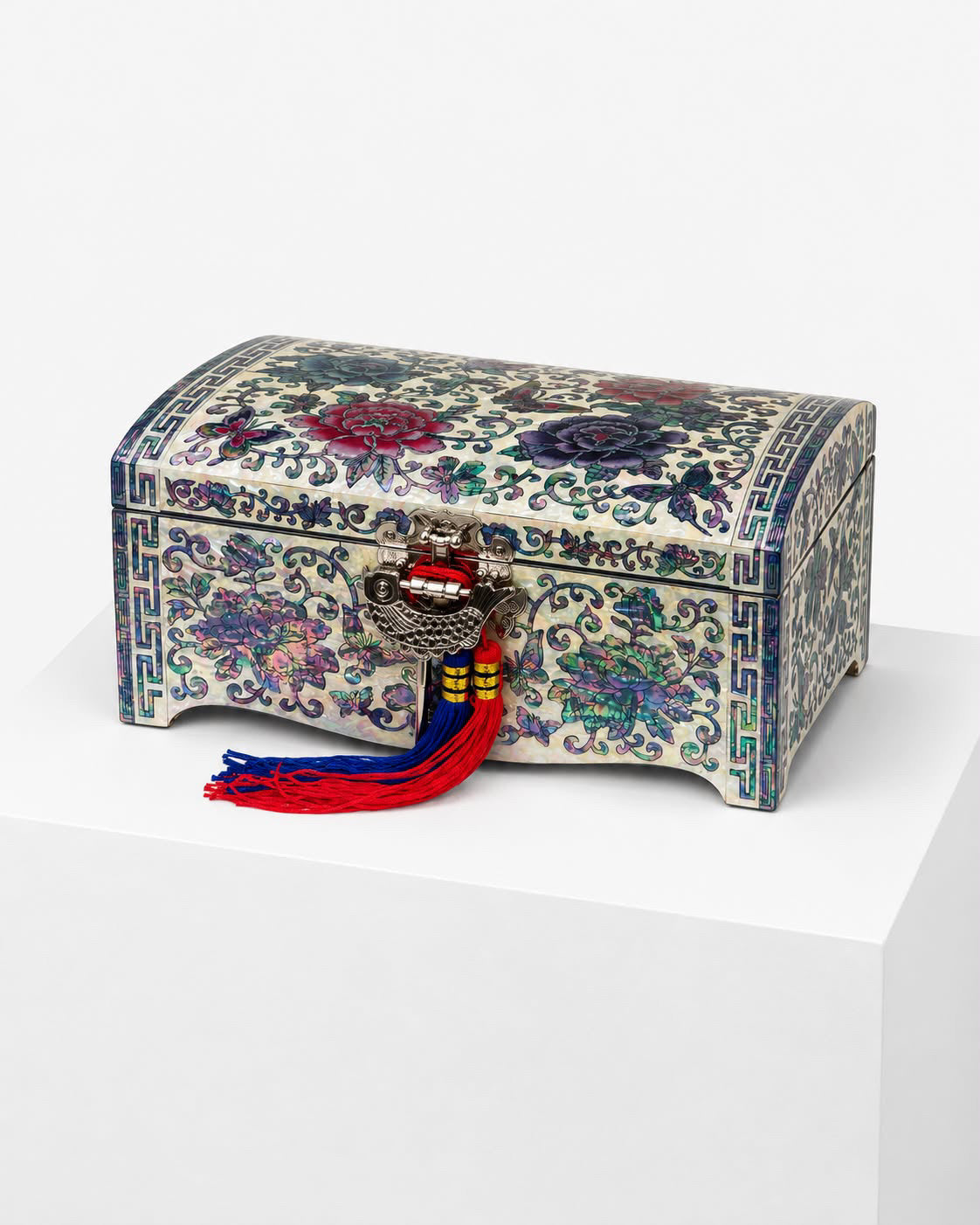 Mokdan two-tier jewellery box with colour peony garden mother-of-pearl inlay – PEUM
