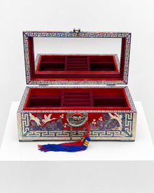 Scarlet Songhak jewellery box open, showing mirrored lid and red velvet compartments – PEUM