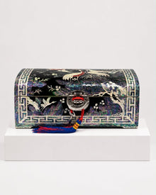 Songhak two-tier jewellery box in black najeon lacquer with moonlit cranes – PEUM