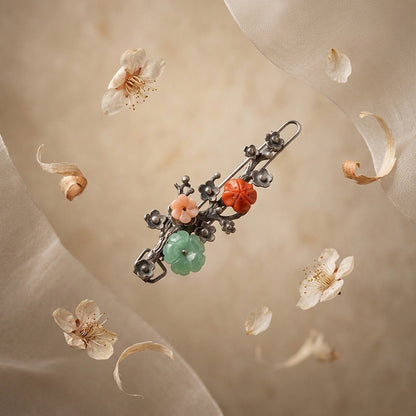 Tricolor Plum Blossom Hairpin – Green Jade Blossom Detail | PEUM Korean Houseware